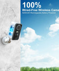 Wireless Outdoor Security Cameras Two Pack 3MP Battery Powered AI Motion Detection on wall with blue sky background