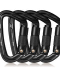 25kN Auto Locking Carabiners 4 Pack UIAA Certified Heavy Duty D Shape displayed in black with twist lock design for climbing