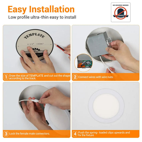 Installation guide for Six-Pack 6-Inch LED Recessed Ceiling Lights Ultra-Thin Canless Downlights With 5CCT Switch 2700K-5000K, 90+ CRI