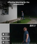 Man in a garden observed by a 4K PoE Outdoor Security Cam With 123 Degree Field Of View And 5X Optical Zoom, Color Night Vision.