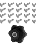 Five Pack 6-Star Clamping Knobs With Twenty M8 Tee Bolts For T Track Systems And T Slot Accessories 1.5 Inch Long