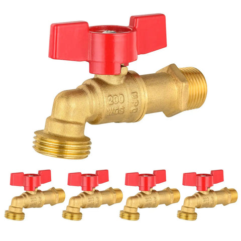 5-Pack Sillcock Hose Bibb Valve Set, 3/4 Inch MIP Inlet X 3/4 Inch MHT Outlet, 1/4 Turn Brass Boiler Drain Valve, Heavy Duty Brass Construction
