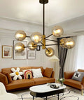 Eight Light Glass Chandelier With E26 Base And Smoke Gray Lampshade Dope Mid Century Pendant Lighting Vintage Ceiling Fixture
