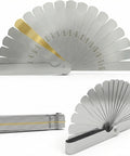 Feeler gauge set, stainless steel with 32 blades, front view for spark plug gap measurement