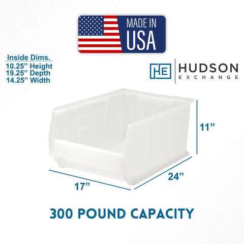 Tough As Nails Clear Plastic Stackable Storage Bins 3 Pack Heavy Duty Totes Measuring 24 X 17 X 11 Inches With 300 Pound Weight Limit Perfect For Warehouse Inventory And Home Organization