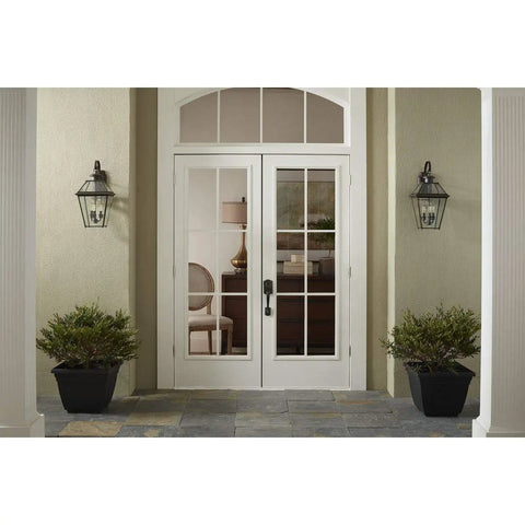 Burlington Three Light Large Wall Lantern With Clear Beveled Glass In Polished Nickel And Antique Bronze Finish on entryway