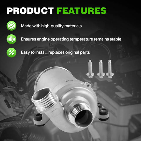 Electric Engine Water Pump For BMW 328i 335i 435i M2 X5 X6 3.0L Inline 6 2013 To 2019 Replace 11518635090 front view with features