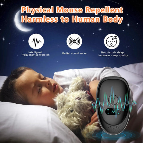 Child sleeping with Advanced Ultrasonic Pest Repeller Indoor For Spiders Bugs Roaches Rats And Mice Plug In Rodent Insect Deterrent