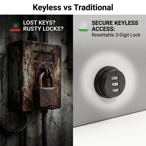 Heavy Duty Metal Outdoor Electrical Box Featuring Rock Solid Construction And Hella Secure Resettable Combo Lock for dust and moisture protection