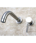 Single Handle Wall Mount Bathroom Faucet In Brushed Nickel Finish With Quarter Turn Ceramic Cartridge And Swivel Spout Built Tough Brass Construction 1.2 GPM Flow At 60 PSI Standard Half Inch IPS Connection