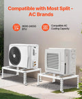 Heavy Duty Mini Split Ground Stand With Adjustable Anti Vibration Support For 9000 To 24000 BTU Ductless AC Heat Pump Galvanized Steel Floor Mount Bracket Up To 551 Lbs Load Capacity, shown with two AC units