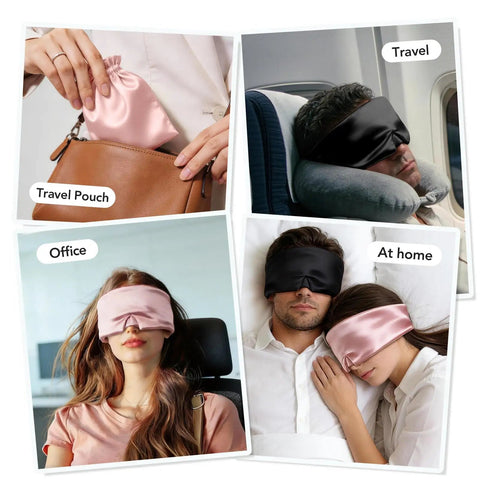 100 Percent Mulberry Silk Sleep Mask For Women Adjustable Comfort Side Sleeper Friendly Full Blackout Eye Cover For All Night Sleep Travel Office Or Naps Pink in various settings