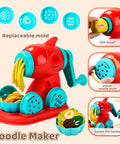 70 Piece Kids Dough Set 4 In 1 With Ice Cream Maker Noodle Maker Hamburger And Cake Mold Tools Creative Play Food Kit for Toddlers And Kids Ages 3 to 8 featuring red and blue noodle maker with molds