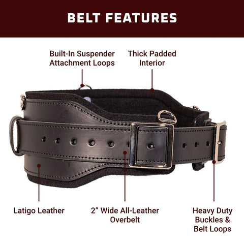 Comfort Belt System For Work Gear, 5 Inch Wide Utility Belt With 2 Inch Leather Overbelt, heavy duty buckles, suspender loops