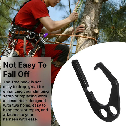 Aluminum Tree Climber Hook With Single Hand Operation For Outdoor Chainsaw Tool And XL Carpenter Harness Belt Gear shown with tree climbing gear