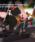 Person using the Momentum Drop Weight 6 Plus Stringing Machine With Six Point Mounting System And Swivel Base.