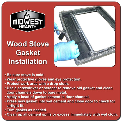 Midwest Hearth wood stove gasket kit with graphite-impregnated fiberglass gaskets and adhesive