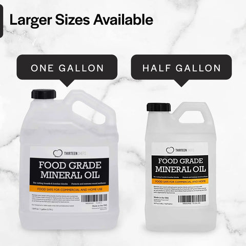 Food Grade Mineral Oil For Wood Cutting Boards, Countertops And Butcher Blocks, bottles in one gallon and half gallon sizes