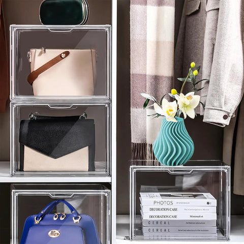 4 Piece Clear Acrylic Handbag Storage Organizer Set For Closet With Large Capacity Easy Access Stackable Display Boxes