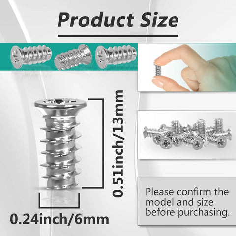 Heavy Duty Drawer Rail Euro Screws One Hundred Pack Cabinet Slide Replacement Fastener Set showing size 0.51 inch and 0.24 inch.