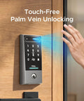 Next Level Palm Vein Smart Lock With Heavy Duty Deadbolt for Secure Front Doors, touch-free unlocking, modern design.