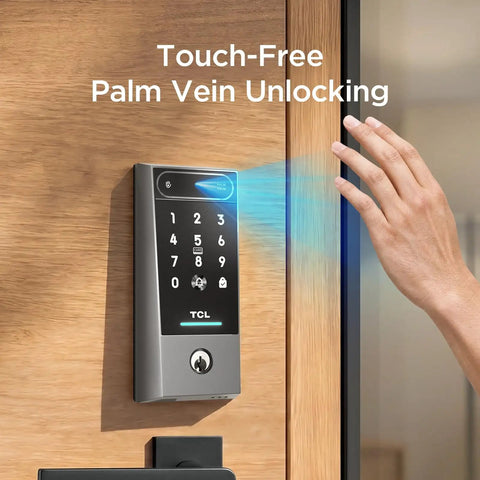 Next Level Palm Vein Smart Lock With Heavy Duty Deadbolt for Secure Front Doors, touch-free unlocking, modern design.