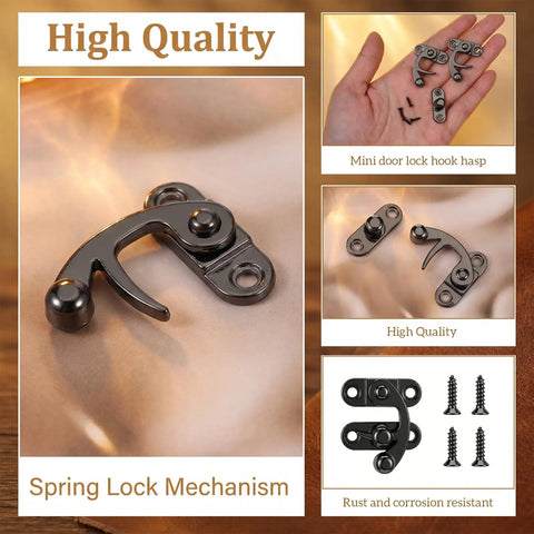 Vintage Black Zinc Alloy Hasp And Staple Latch Set 4 Pcs Antique Retro Swing Arm Padlock Hook, spring lock mechanism with screws