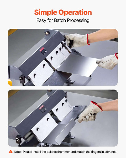 Hands operating Box and Pan Brake 24 Inch Sheet Metal Bender, 16-Gauge Mild Steel Capacity, Adjustable 0 to 135 Degrees, in use