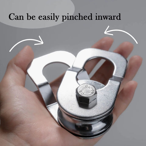 Heavy Duty Pulley System Kit Open Pulley Block With 32Foot Nylon Rope And Hooks For Easy Lifting And DIY Projects Durable Steel Construction Chrome Plated Finish, open steel block shown in hand