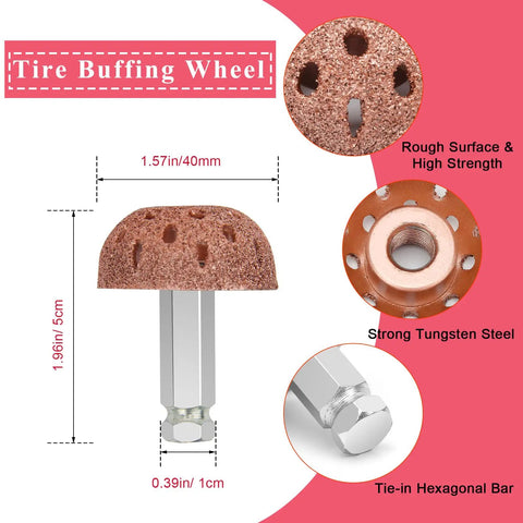 Tire buffing wheel from Two Pack Tire Patch Tools Kit With Strong Patch Roller And Buffing Wheel, 1.96in height, tungsten steel, rough texture