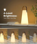 Two Pack Rechargeable Outdoor Lanterns With IP44 Waterproof Cordless Portable Hanging And Table Lamps displayed on table