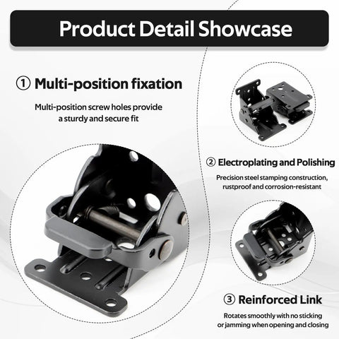 Heavy Hitter Folding Table Leg Brackets Four Pack Zero To Ninety Degree Self Locking Hinges with multi-position fixation detail.