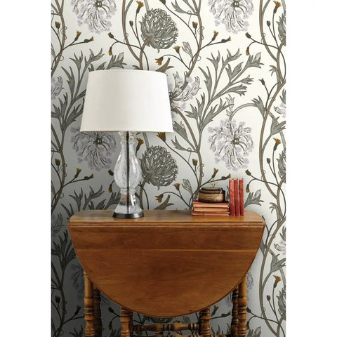 Jumbo Floral Neutral Vinyl Wallpaper With Dope Leather Texture Pattern Type Two Commercial Grade Wallcovering in office setting.