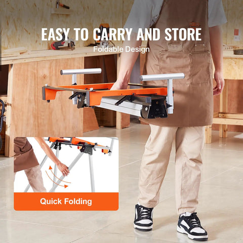 80 Inch Collapsible Miter Saw Work Table With Heavy Duty Rollers And Extendable Slide Rail Holds 300 Lbs Folds Flat For Easy Garage Transport Delivers Rock Solid Cutting Precision Anytime