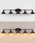 Oil Rubbed Bronze 5 Light Industrial Farmhouse Vanity Light Wall Sconce With Metal Shade For Bathroom Mirror Kitchen And Entryway LED Bulbs Included Easy Install No Fuss Damp Location Ready
