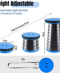 Upgraded Foldable Stool Set Of 2 Portable Collapsible Chair showing adjustable height from 2.4 to 17.5 inches in blue