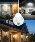 Motion Sensor LED Light Bulbs 12W 100W Equivalent Daylight 5000K 4 Pack With Dusk To Dawn Auto On Off Detects Motion Up To 20 Feet Turns Off After 30 Seconds Super Easy Install Great For Hallways Closets Porches. E26 bulb shown in porch and garage lights