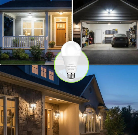 Motion Sensor LED Light Bulbs 12W 100W Equivalent Daylight 5000K 4 Pack With Dusk To Dawn Auto On Off Detects Motion Up To 20 Feet Turns Off After 30 Seconds Super Easy Install Great For Hallways Closets Porches. E26 bulb shown in porch and garage lights