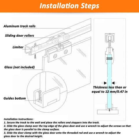 Hidden Sliding Glass Door Track Hardware Kit For Ceiling Mounted Closet Barn Bypass Pocket Doors With Silent Rollers diagram