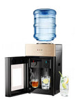 Top Loading Countertop Water Dispenser For 1.2 To 5 Gallon Bottles With Hot And Cold Water, Rotating Dual Spout visible with open door