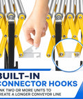 Rock Solid Heavy Duty Adjustable Roller Conveyor 1000 Lb Capacity showing built-in connector hooks for linking units.