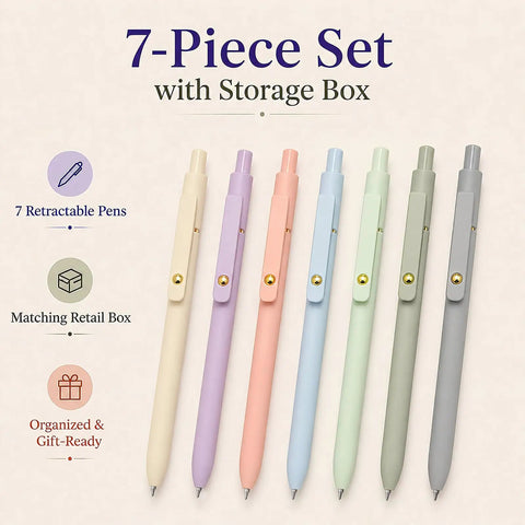 7 Pack Gel Pens 0.5mm Quick Dry Black Ink For Smooth Writing Retractable Ballpoint Pens Office And School Supplies Must Have Premium Morandi Style Set For Notes Journaling And Everyday Use displayed