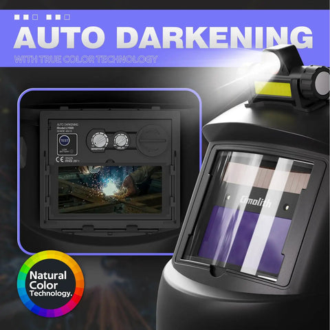 True Color Auto Darkening Welding Helmet Solar Powered With Wide Shade 4 To 13 for TIG MIG and Stick Weld Pro Grade