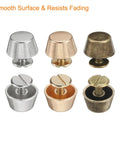 Premium Silver Tone Flat Head Rivet Studs Screw Back Setting Solid Alloy Hardware For Leather Crafting Projects displayed in six colorful finishes.