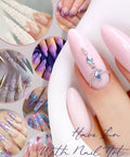 Collage of various nail art designs in pastel and vibrant colors showcasing intricate details.