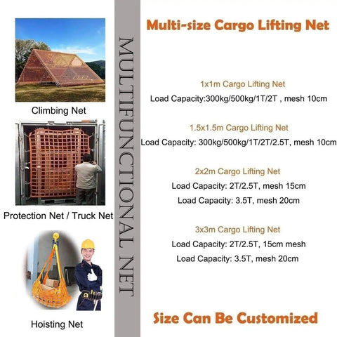 Rope Lifting Net For Cargo Hoisting Heavy Duty Nylon Sling Net With Tear Resistant Construction And Reinforced Stitching