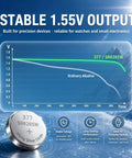 Image showing stable voltage output graph demonstrating 10 Pack Sr626sw And 377 Watch Batteries 1.55V Silver Oxide Button Cells.