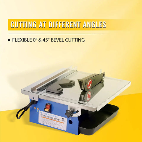 Heavy Duty Seven Inch Electric Wet Tile Saw Brings Hardcore Power With A Fast Induction Motor Handling Zero To Forty Five Degree Bevel Cuts While The Adjustable Rip Fence Miter Gauge And Cool Water Reservoir Deliver No Sweat Precision Cutting