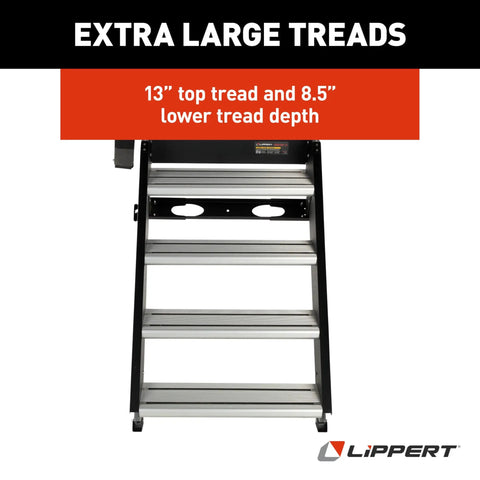 Quad RV Entry Steps 4.0 Premium With Lift Assist Gas Struts 30 Inch Wide Step XL Top Tread 8 Inch Rise, 13 inch treads