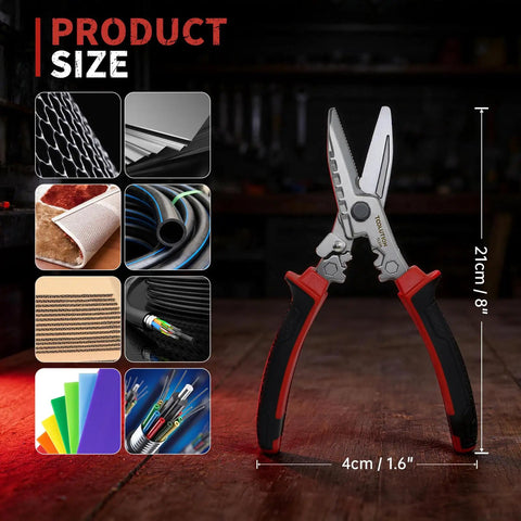 Electrician Utility Scissors 4 In 1 Tool With Tin Snips Cable Cutter Crimping Tool And Hex Wrench Pro Grade Quality For Cutting Sheet Metal Hardware Cloth Carpet Cardboard Terminals, 21cm